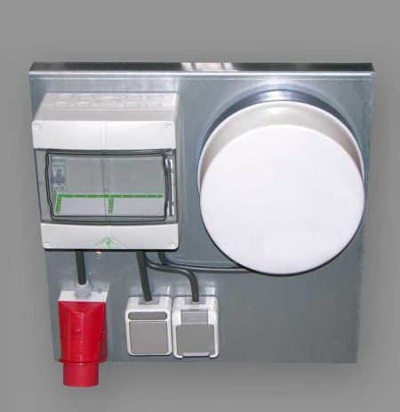 E-Kit mit Steckdosen und Beleuchtung für Gardenboxx Gerätehäuser. Stromzuleitung bauseitig. Stecker optional in 240 oder 380 Volt